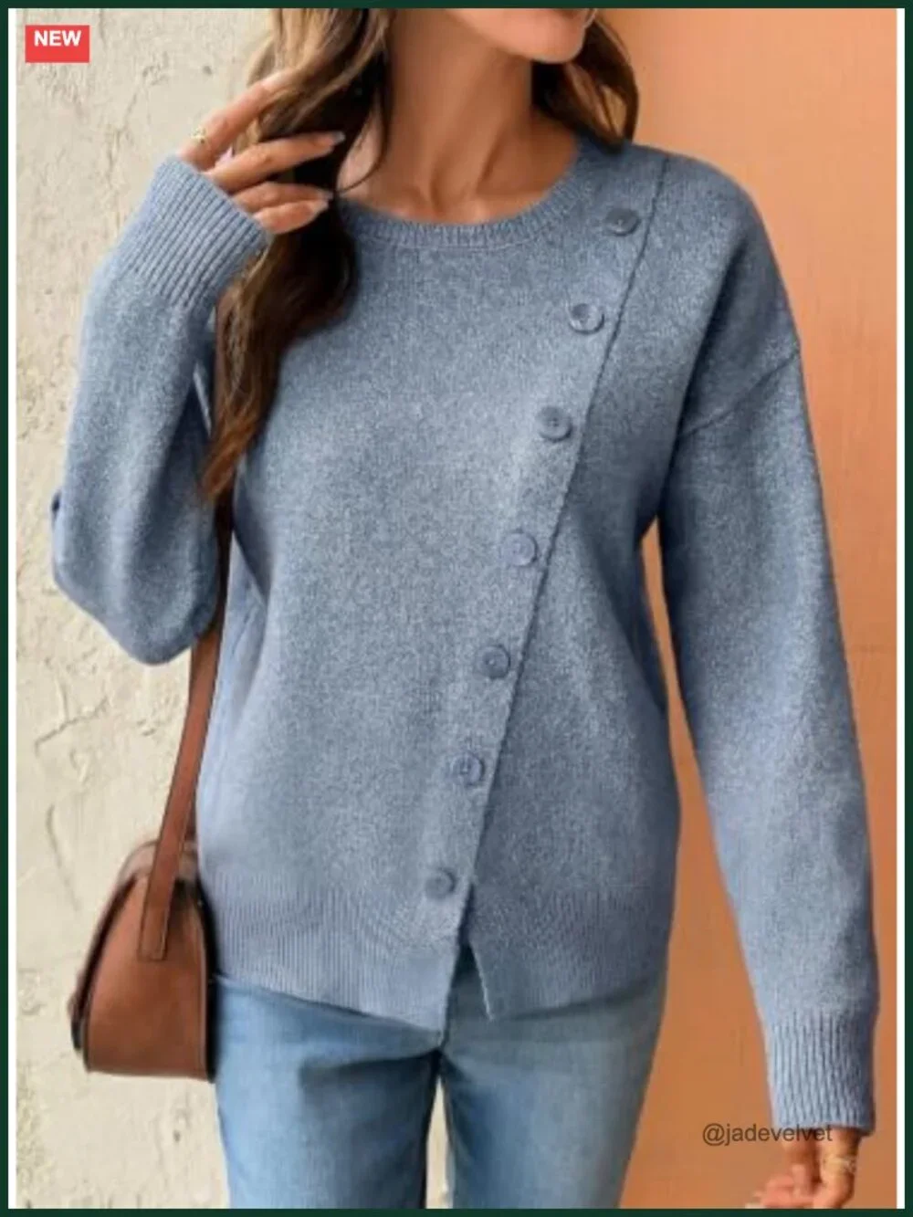 Womens Crewneck Long Sleeve Knit Pullover Sweater with Drop Shoulder